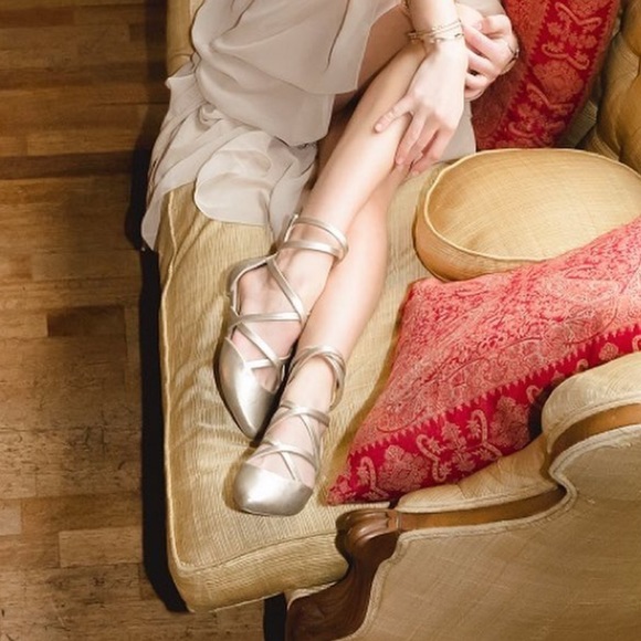 Ivanka Trump Shoes - Gold Wink d'Orsay Lace Up Classic Ballet Flats